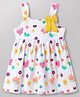 Babyhug Cotton Knit Sleeveless Floral & Butterfly Printed Frock With Bow Applique - White