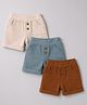 Zero Sinker Knit Above Knee Length Solid Shorts Pack Of 3 - White Brown & Light Blue