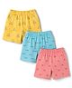 Zero Sinker Knit Above Knee Length Vehicles Printed Shorts Pack Of 3 - Peach Lime Green & Light Blue