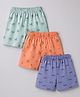 Zero Sinker Knit Above Knee Length Beach & Nautical Theme Printed Shorts Pack Of 3 - Turquoise Rust Orange & Blue
