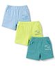 Zero Sinker Knit Above Knee Length Text Printed Shorts Pack Of 3 - Neon Green Light Blue & Turquoise