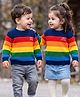 Babyhug Knit Full Sleeves Pullover with Colour Block Stripes & Text Design - Navy