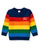 Babyhug Knit Full Sleeves Pullover with Colour Block Stripes & Text Design - Navy