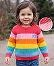 Babyhug Knit Full Sleeves Pullover with Colour Block Stripes & Text Design - Pink