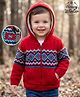 Babyhug Knit Full Sleeves Front Open Hooded Sweater with Argyle Design -Red