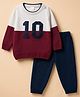 Babyhug Knit Full Sleeves Number Embroidered Sweater Set - Grey & Navy Blue