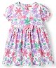 Babyhug Cotton Knit Half Sleeves Floral Printed Frock With Bow Applique - White