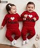 Babyhug Knit Full Sleeves Sweater Set with Text Design - Red