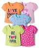 Doodle Poodle Cotton Knit Half Sleeves T-Shirts With Floral Heart & Animal Print Pack of 5 - Multicolor