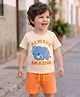 Babyoye 100% Cotton Knit Half Sleeves T-Shirt & Shorts Set with Elephant Print & Patch - Grey & Orange
