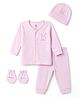 I Bears Knitted Full Sleeves Bunny Printed T-Shirt & Pyjama Night Suit With Cap & Mittens - Pink