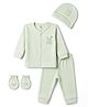 I Bears Knitted Full Sleeves Bunny Printed T-Shirt & Pyjama Night Suit With Cap & Mittens - Light Green