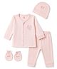 I Bears Knitted Full Sleeves Animal Printed T-Shirt & Pyjama Night Suit With Cap & Mittens - Peach