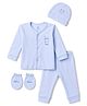 I Bears Knitted Full Sleeves Bear Printed T-Shirt & Pyjama Night Suit With Cap & Mittens - Light Blue
