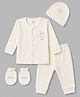 I Bears Knitted Full Sleeves Animal Printed T-Shirt & Pyjama Night Suit With Cap & Mittens - Cream