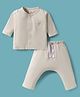 I Bears Knitted Full Sleeves Bear & Text Printed T-Shirt & Pyjama Night Suit - Cream