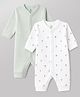 I Bears Interlock Knit Full Sleeves Striped & Parachute Printed Rompers Pack Of 2 - Light Green & White