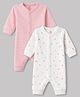 I Bears Interlock Knit Full Sleeves Striped & Floral Printed Rompers Pack Of 2 - Pink & White