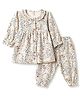 I Bears Knitted Full Sleeves Floral Printed Co-Ords Top & Pyjama Night Suit - Blue