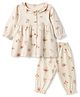 I Bears Knitted Full Sleeves Floral Printed Co-Ords Top & Pyjama Night Suit - Ivory
