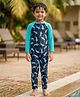 Kaboosh Full Raglan Sleeves Shark Printed Swimsuit - Navy Blue & Blue