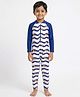 Kaboosh Full Raglan Sleeves Shark Printed Swimsuit - White & Navy Blue