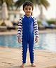 Kaboosh Full Raglan Sleeves Shark Printed Swimsuit - Navy Blue & White