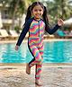 Kaboosh Full Raglan Sleeves Abstract Printed Swimsuit - Multi Colour