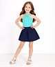 Piccolo Modal Knit Sleeveless Solid Top & Skirt Set - Turquoise & Navy Blue