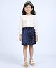 Piccolo Cotton Knit Full Sleeves Frill Detailed Top & Skirt Set  - Blue