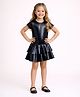 Piccolo Leather Woven Half Sleeves Solid Layered Dress - Black
