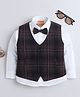 Ministitch Cotton Woven Full Sleeves  Solid shirt With Checked Waistcoat & Bow -  Brown