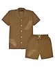 CAVIO Cotton Woven Half Sleeves Leaves Printed Shirt & Shorts Set - Brown
