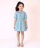 Piccolo Rayon Woven Half Puffed Sleeves Trees Printed Dress - Light Blue