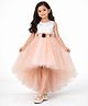 Piccolo Net Woven Sleeveless Floral Embellished High Low Dress - Peach