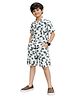 KUCHIPOO Cotton Blend Half Sleeves Geometric Printed Coordinating Shirt & Shorts Set - White & Grey