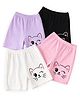 KUCHIPOO 100% Cotton Knit  Pack Of 4 Cat Printed Shorts - Lavender Black Pink & White