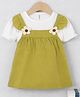 POP STREET KIDS Cotton Blend Woven Half Sleeves Floral Applique Detailed Pinafore Dress - Green