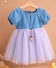 POP STREET KIDS Cotton Blend Woven Half Puffed Sleeves Solid Dress - Blue