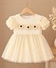 POP STREET KIDS Cotton Blend Woven Frill Sleeves Floral Applique Detailed Dress - Beige
