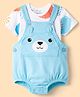 Babyoye 100% Cotton Knit Dungaree & Half Sleeves Inner Tee with Animal Print - Light Blue & White