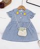 POP STREET KIDS Cotton Blend Woven Half Puffed Sleeves Pineapple Patch Detailed Dress With Sling Bag - Blue
