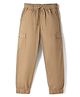 Pine Kids Cotton Elastane Woven Cargo Full Length Solid Trouser - Khaki