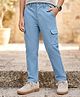 Pine Kids Cotton Elastane Woven Full Length Solid Trouser - Light Blue