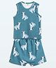 Cocoon Care Bamboo Knit Sleeveless Zebra Printed Coordinating Vest & Shorts Set - Blue