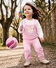 Mark & Mia Cotton Full Sleeves Top & Lounge Pant Set with Bunny Applique - Pink