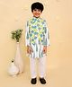 The Mom Store Cotton Woven Full Sleeves Leaves Printed Kurta Pyjama Set With Jacket - Teal Blue & White
