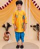 The Mom Store Silk Woven Three Fourth Sleeves Tie Up Detailed Mor Pankh Embroidered Dhoti Kurta Set - Yellow