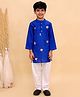The Mom Store Cotton Woven Full Sleeves Floral Embroidered Kurta & Pyjama Set - Blue