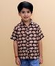 The Mom Store Cotton Woven Half Sleeves Elephants Printed Shirt - Black